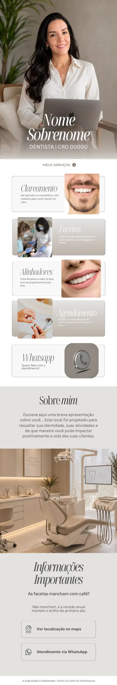 Modelo de link bio 1, da capa ao rodapé