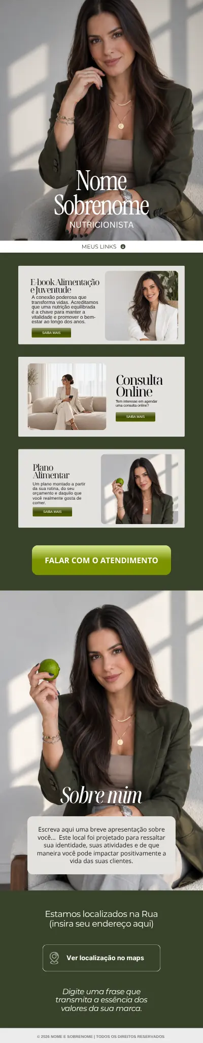 Modelo de link bio 4, da capa ao rodapé
