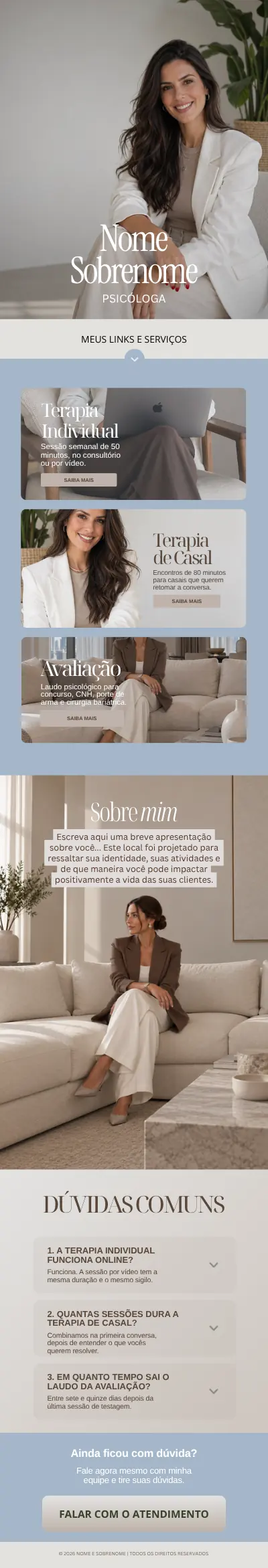 Modelo de link bio 9, da capa ao rodapé