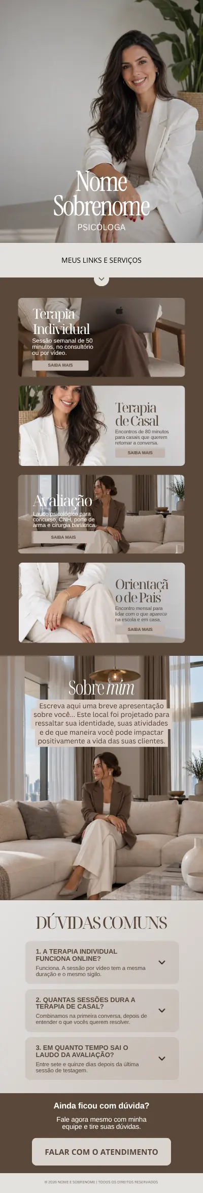 Modelo de link bio 10, da capa ao rodapé