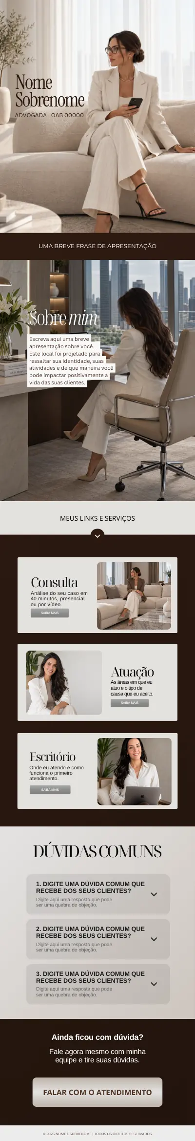 Modelo de link bio 16, da capa ao rodapé