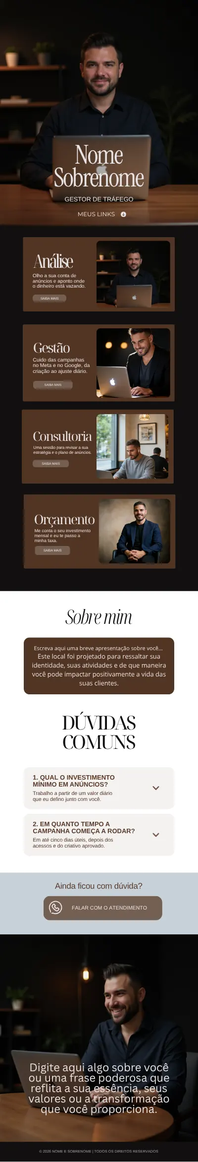 Modelo de link bio 21, da capa ao rodapé