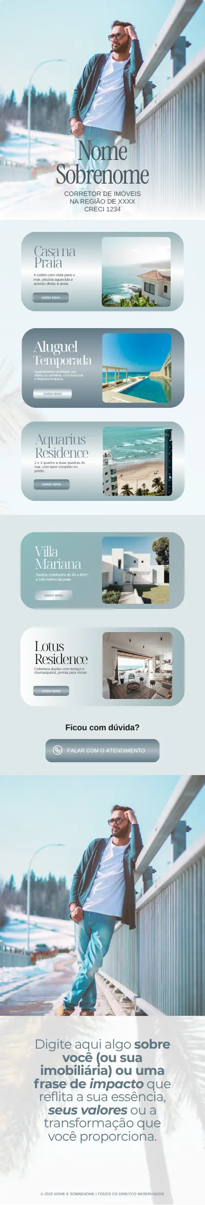 Modelo de link bio 25, da capa ao rodapé