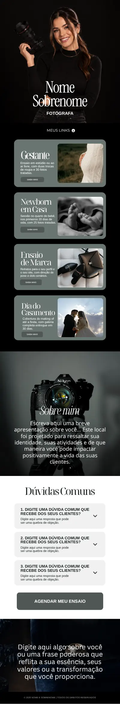 Modelo de link bio 29, da capa ao rodapé