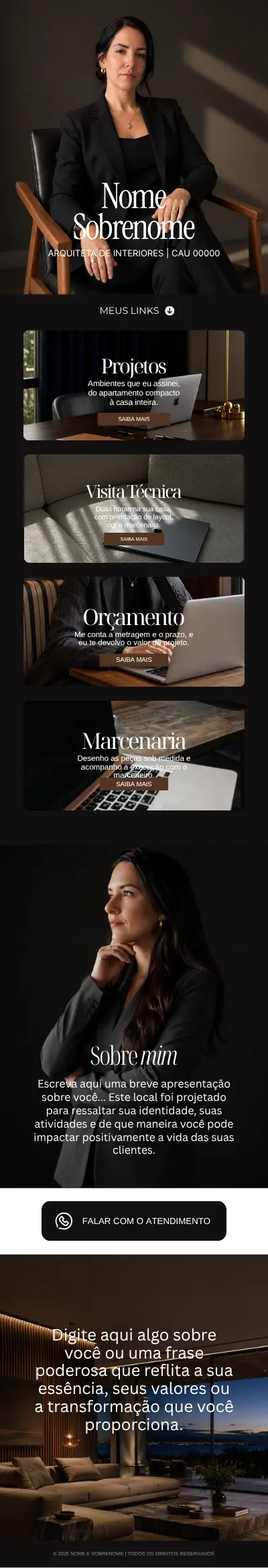 Modelo de link bio 31, da capa ao rodapé