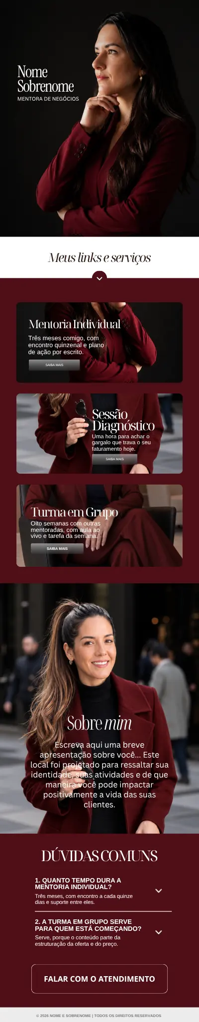 Modelo de link bio 35, da capa ao rodapé